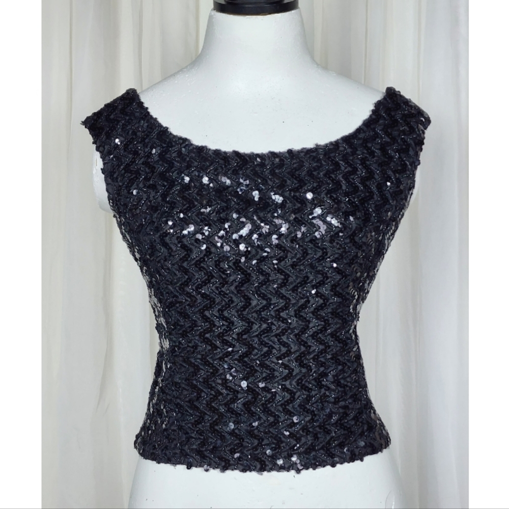 Vintage 60s black sequin evening party top